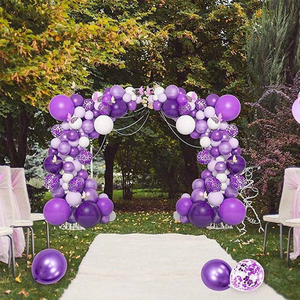 124-piece balloon garland arch kit in white and purple with metallic balloons and butterflies on Tampa Home & Garden Store