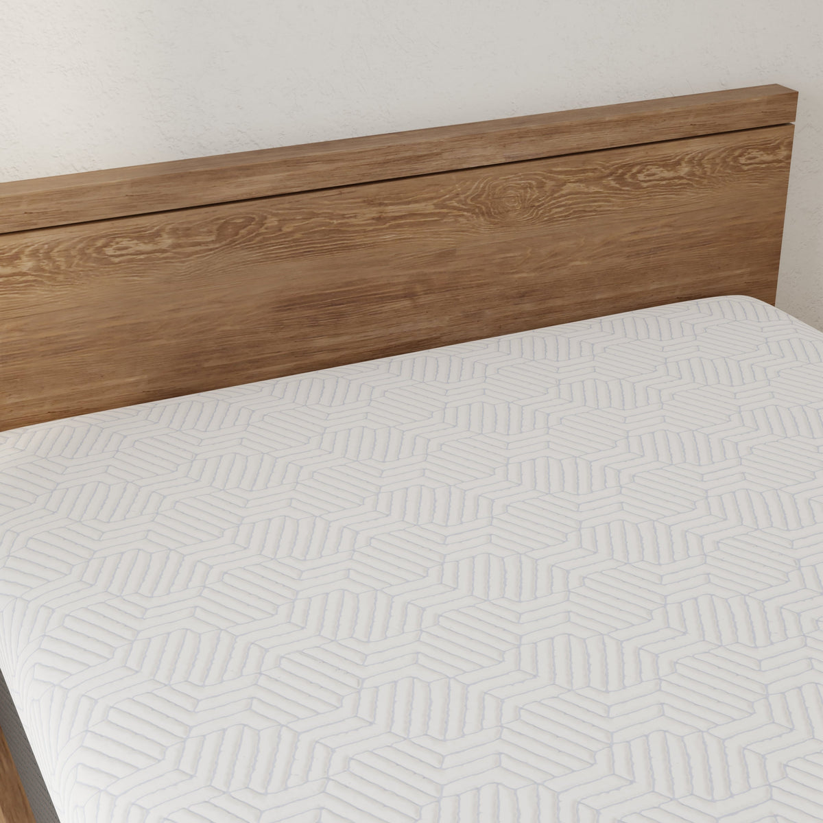 Omne Fria Queen Soft Mattress with Cooling Cover by HouseOfZazla on a wooden headboard bed on Tampa Home & Garden Store