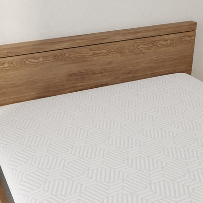 Omne Fria Queen Soft Mattress with Cooling Cover by HouseOfZazla on a wooden headboard bed on Tampa Home & Garden Store