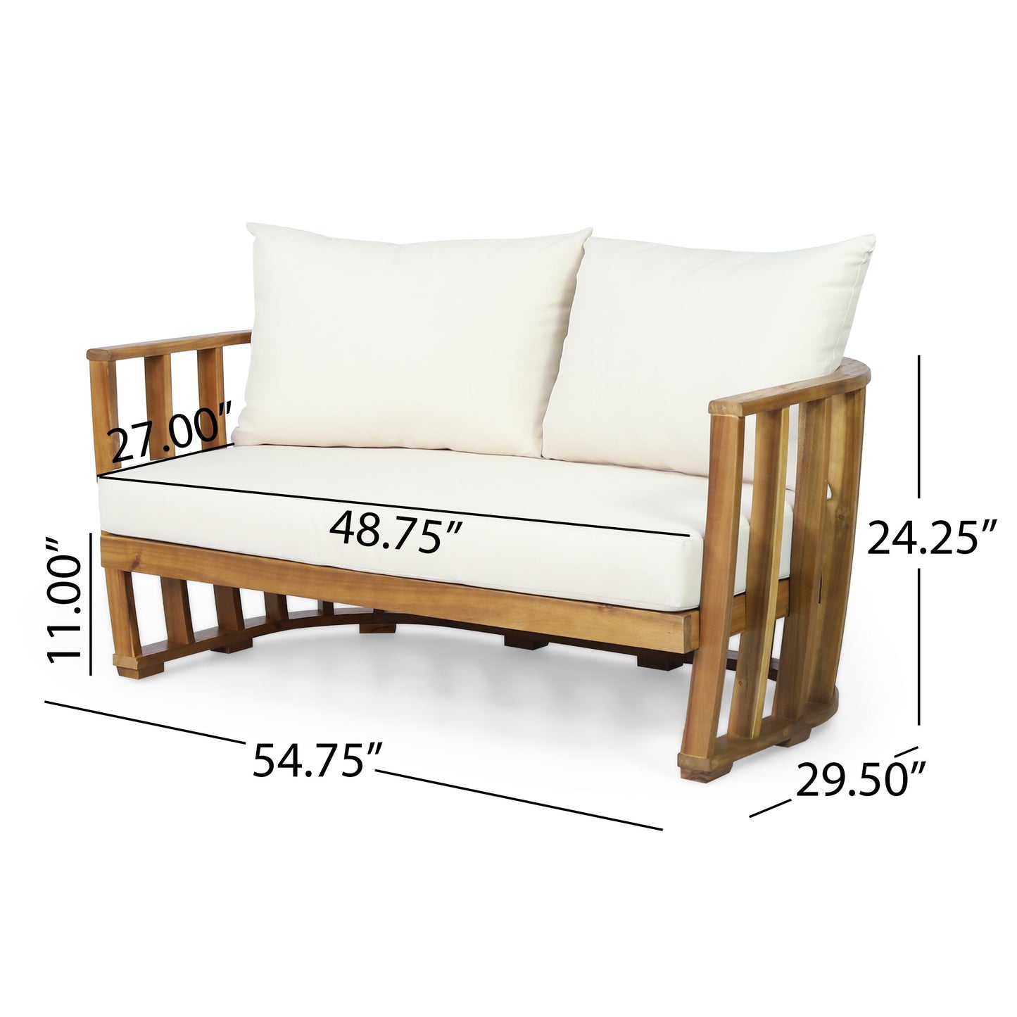 Outdoor acacia wood loveseat and coffee table set with white cushions HouseOfZazla on Tampa Home & Garden Store