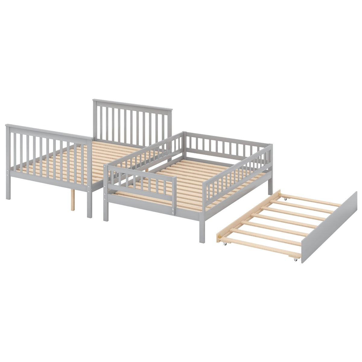 Bunk Bed with Staircase by HouseOfZazla, gray frame, two bunks with side stairs on Tampa Home & Garden Store
