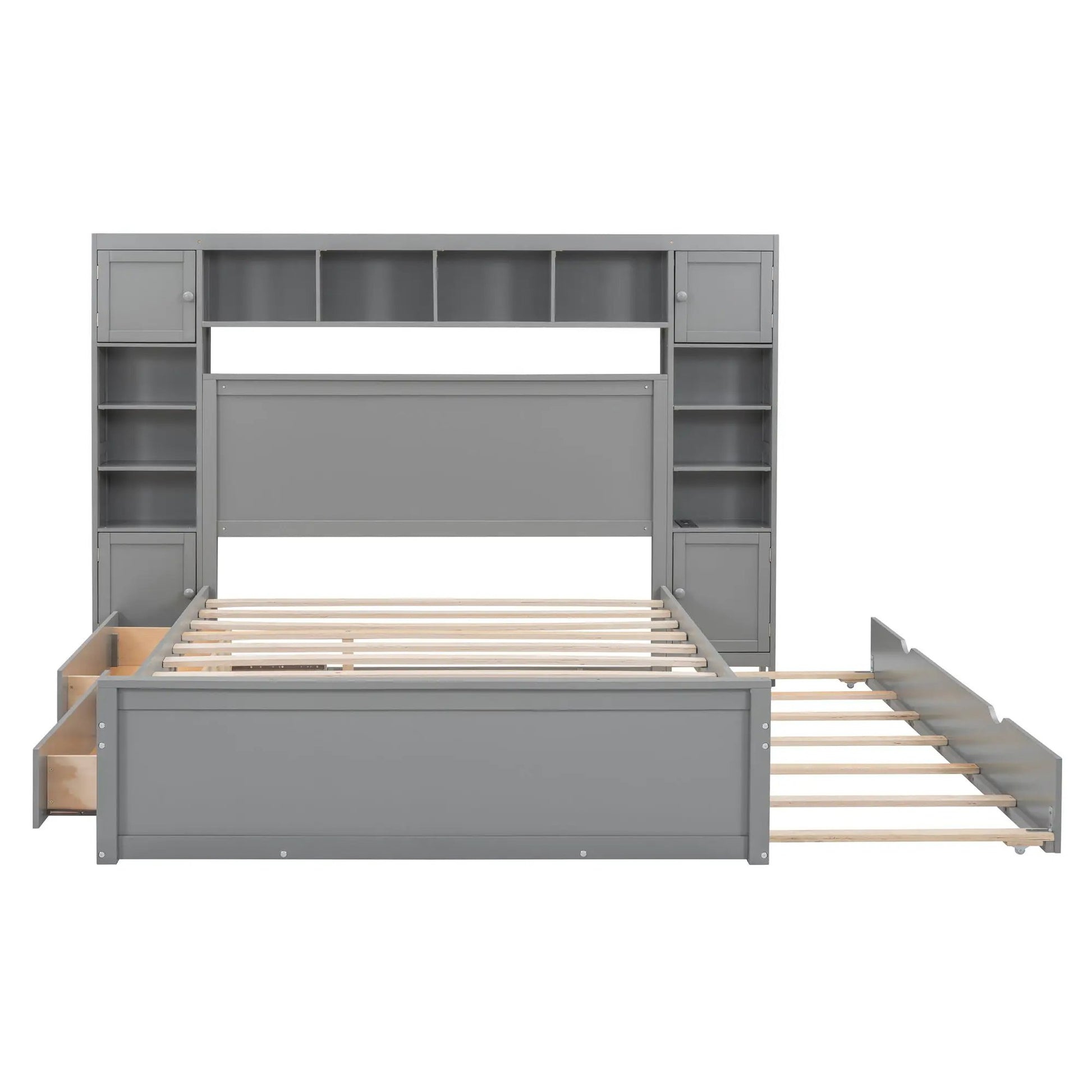 Gray cabinet bed by Unique Piece Furniture with twin long trundle and side cabinets and sockets on Tampa Home & Garden Store