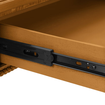 Rectangular wooden coffee table with storage drawer, wood grain finish and metal glide rails on Tampa Home & Garden Store