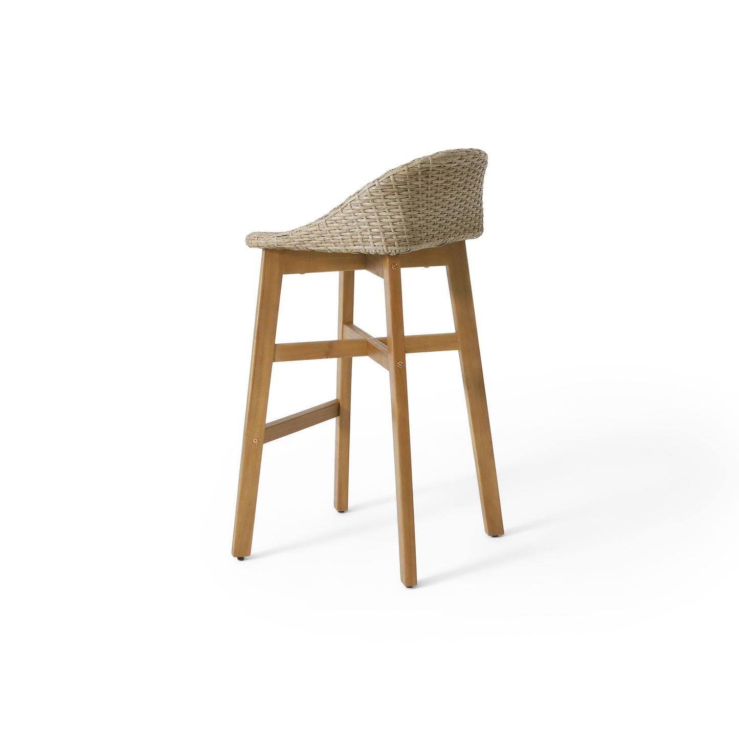 Beeson Outdoor Wicker and Acacia Barstool Set