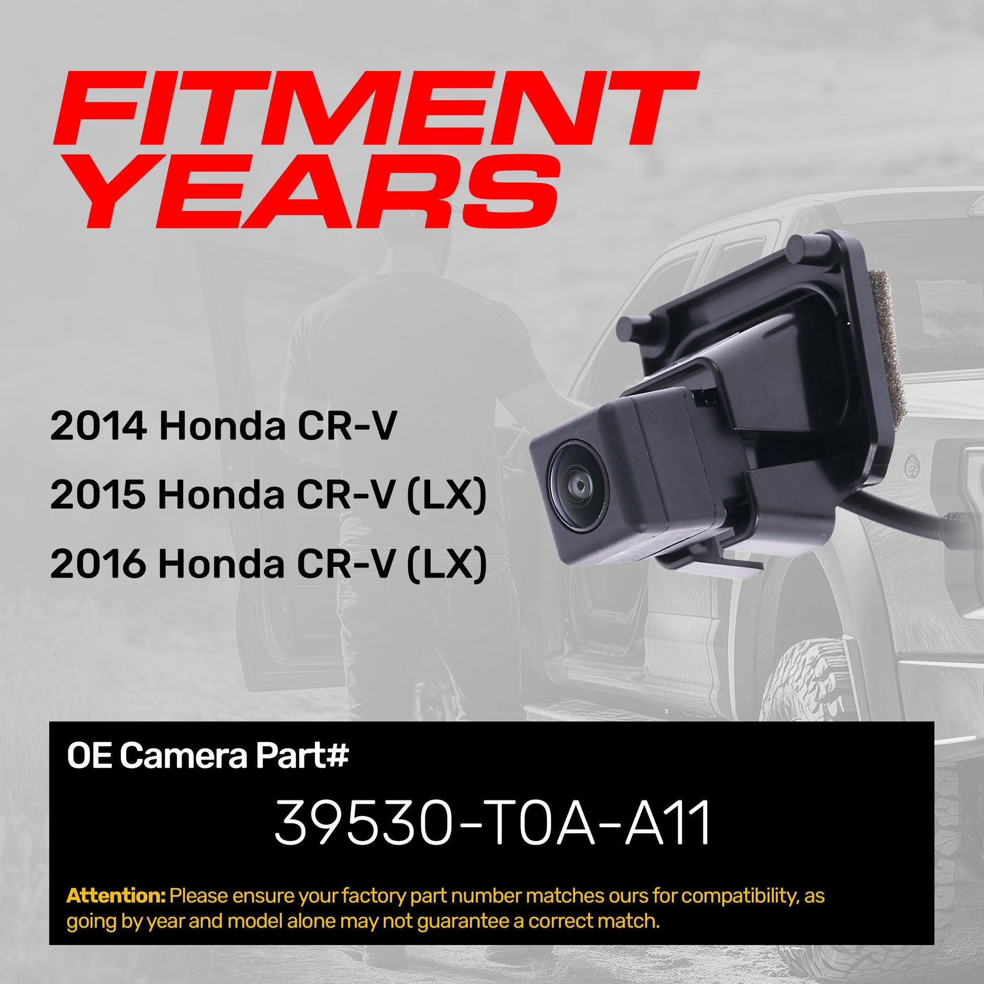 Master Tailgaters OE backup camera for Honda CR-V 2014-2016, black housing, part 39530-T0A-A11 on Tampa Home & Garden Store