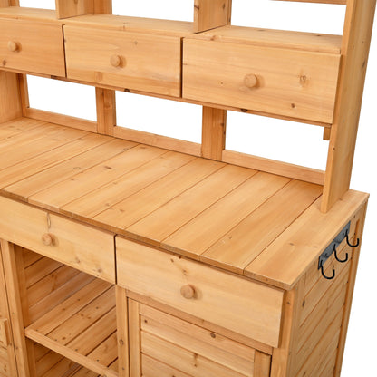 TOPMAX 65.7'' tall garden potting bench with hutch, natural wood drawers and hooks on Tampa Home & Garden Store