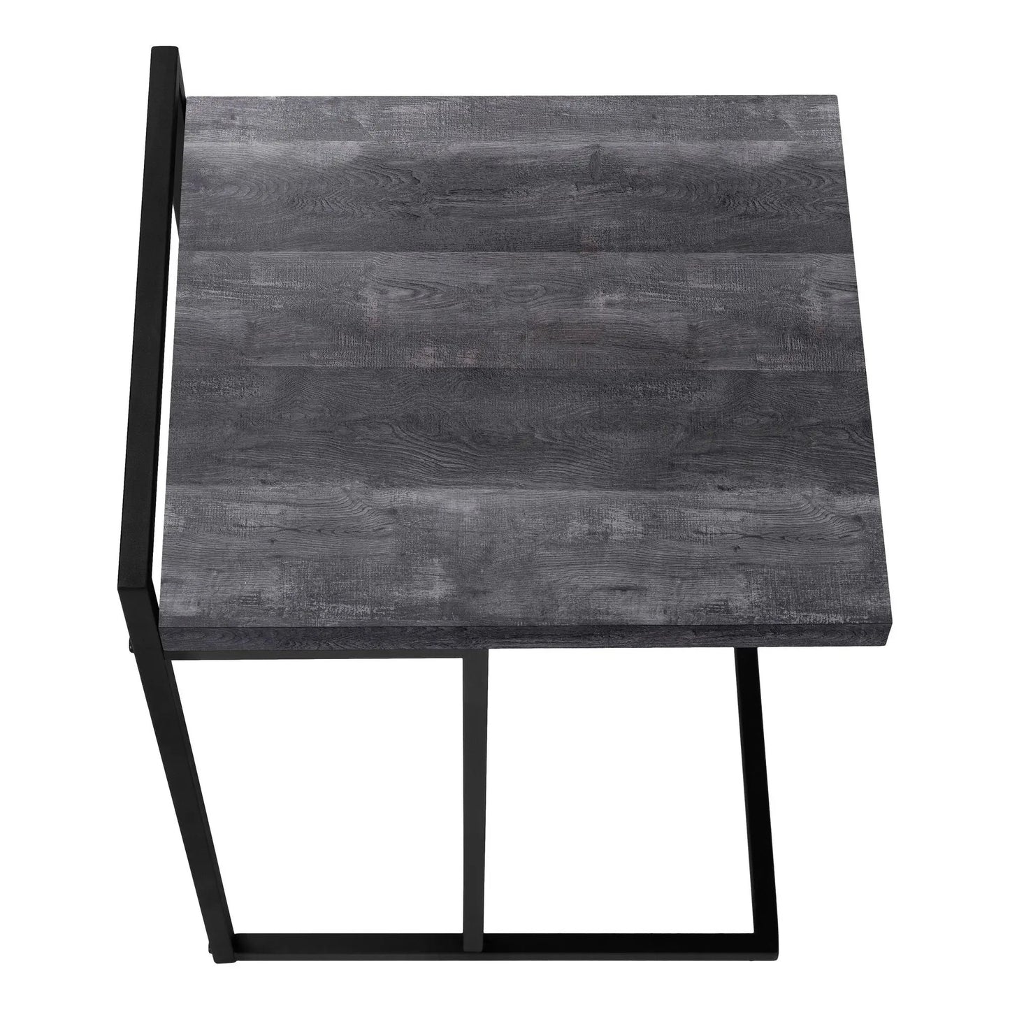Accent Table, C-Shaped, gray woodgrain top with black metal frame on Tampa Home & Garden Store