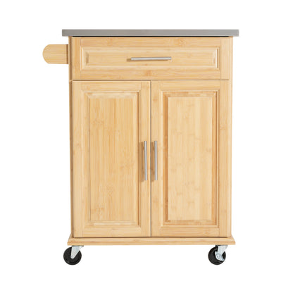 Compact Bamboo Kitchen Cart and Stainless Steel