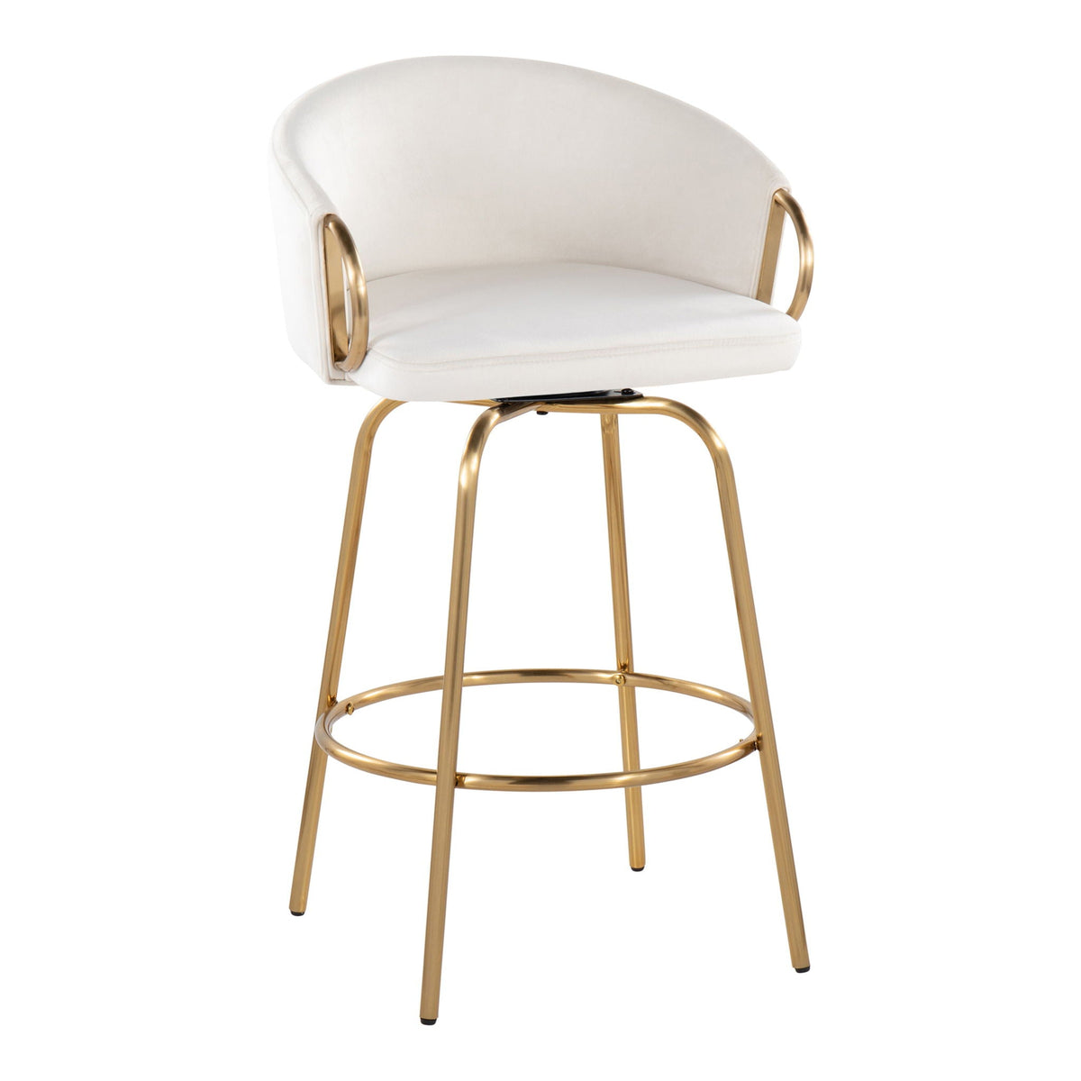Claire Contemporary Counter Stool Set of 2 with swivel, cream upholstery and gold frame on Tampa Home & Garden Store