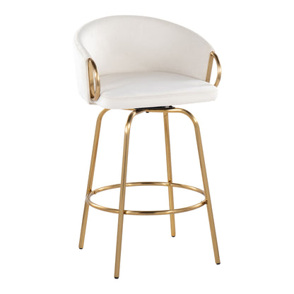 Claire Contemporary Counter Stool Set of 2 with swivel, cream upholstery and gold frame on Tampa Home & Garden Store
