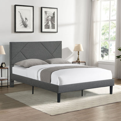 Full Size Gray Upholstered Bed Frame and Slats