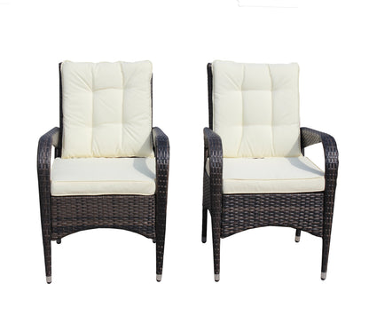 2-Piece Liberatore Dining Chairs by HouseOfZazla with beige cushions and dark wicker frames on Tampa Home & Garden Store
