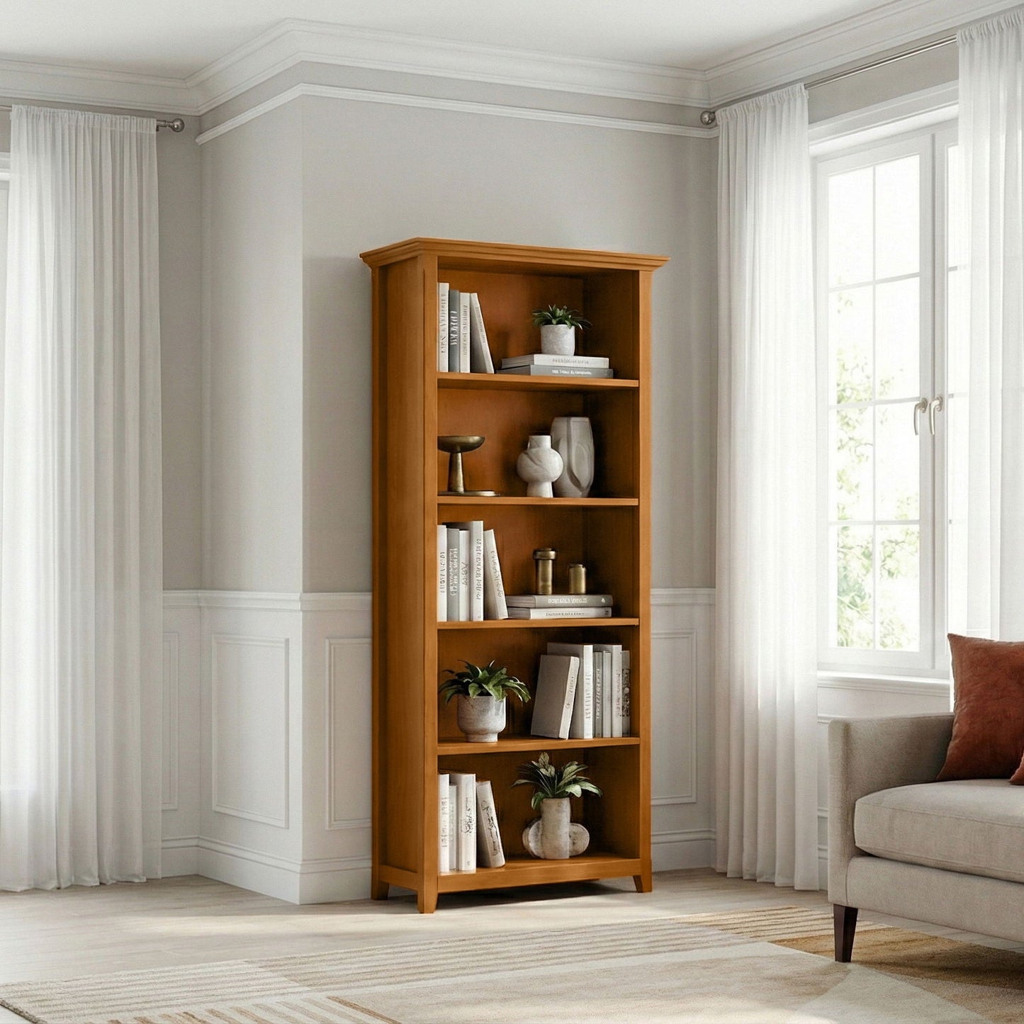 Amherst Five Shelf Bookcase Handcrafted Wood
