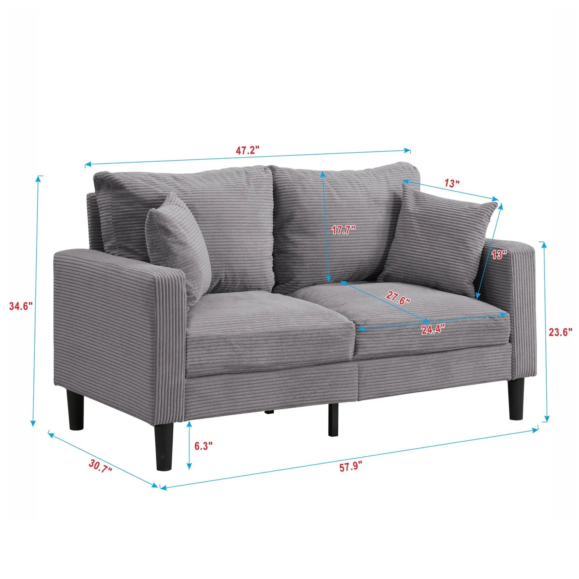 Modern Upholstered Stationary Loveseat Sofa gray corduroy fabric by Unique Piece Furniture on Tampa Home & Garden Store
