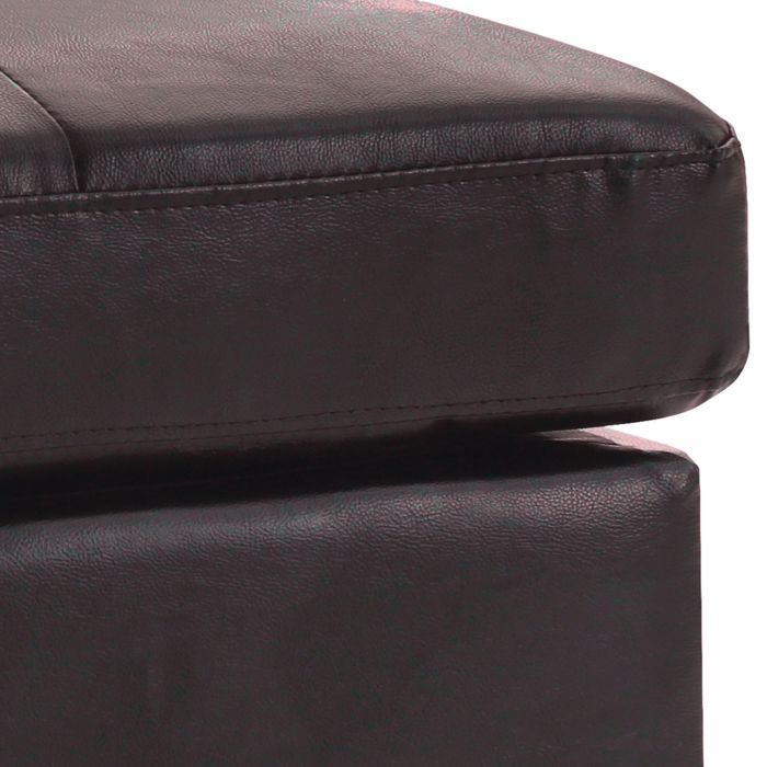 Upholstered ottoman in dark faux leather with visible top-stitching on Tampa Home & Garden Store