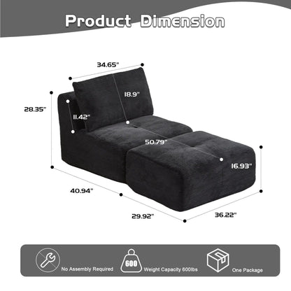 Single Chaise Longue With Movable Ottoman