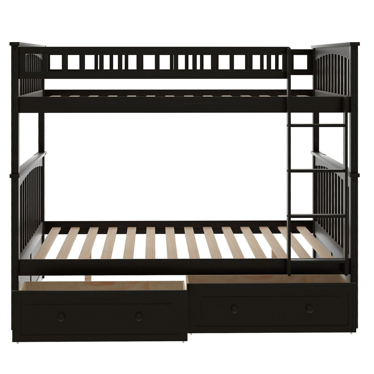 Bunk bed with drawers by HouseOfZazla, black wood, ladder, convertible design on Tampa Home & Garden Store