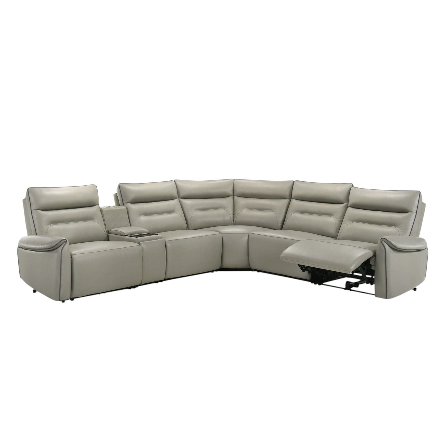 Jayke power motion reclining sectional sofa, light gray leather, chaise end by HouseOfZazla on Tampa Home & Garden Store