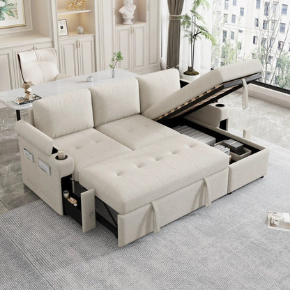 Convertible L-shaped sofa with storage, cup holders and USB ports by Unique Piece Furniture on Tampa Home & Garden Store