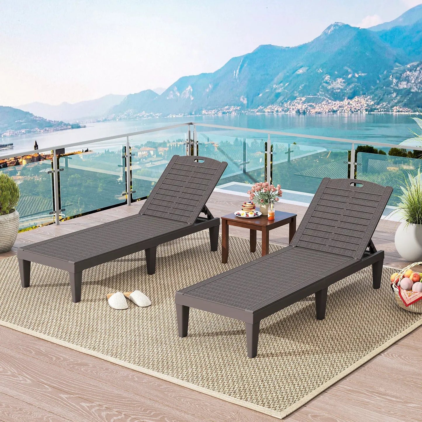 Outdoor PP Chaise Lounge Chairs Set of 2