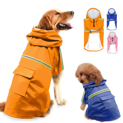 Pet Zen waterproof reflective dog raincoat in orange with reflective trim and pockets on Tampa Home & Garden Store