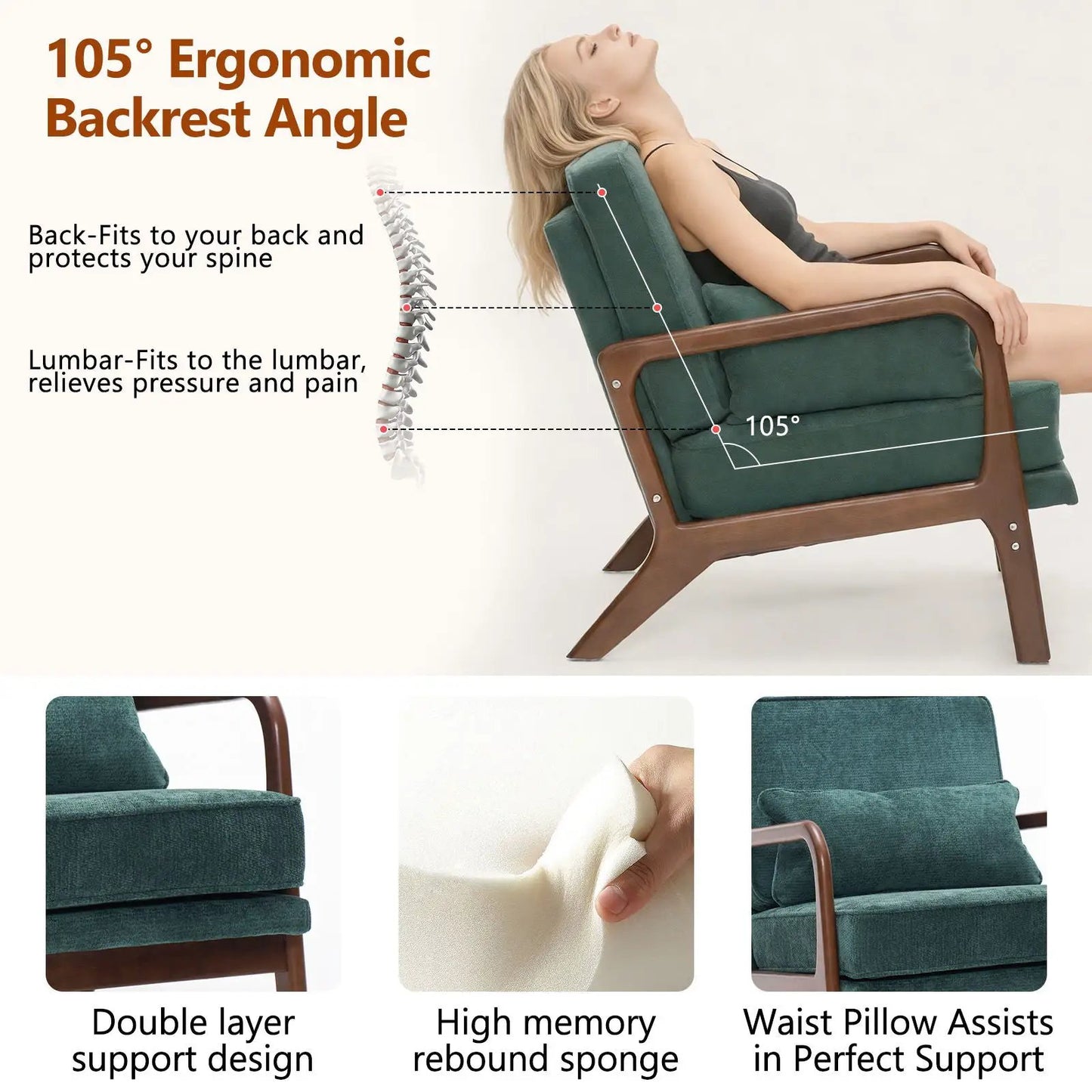 Upholstered Living Room Chair With Lumbar Cushion