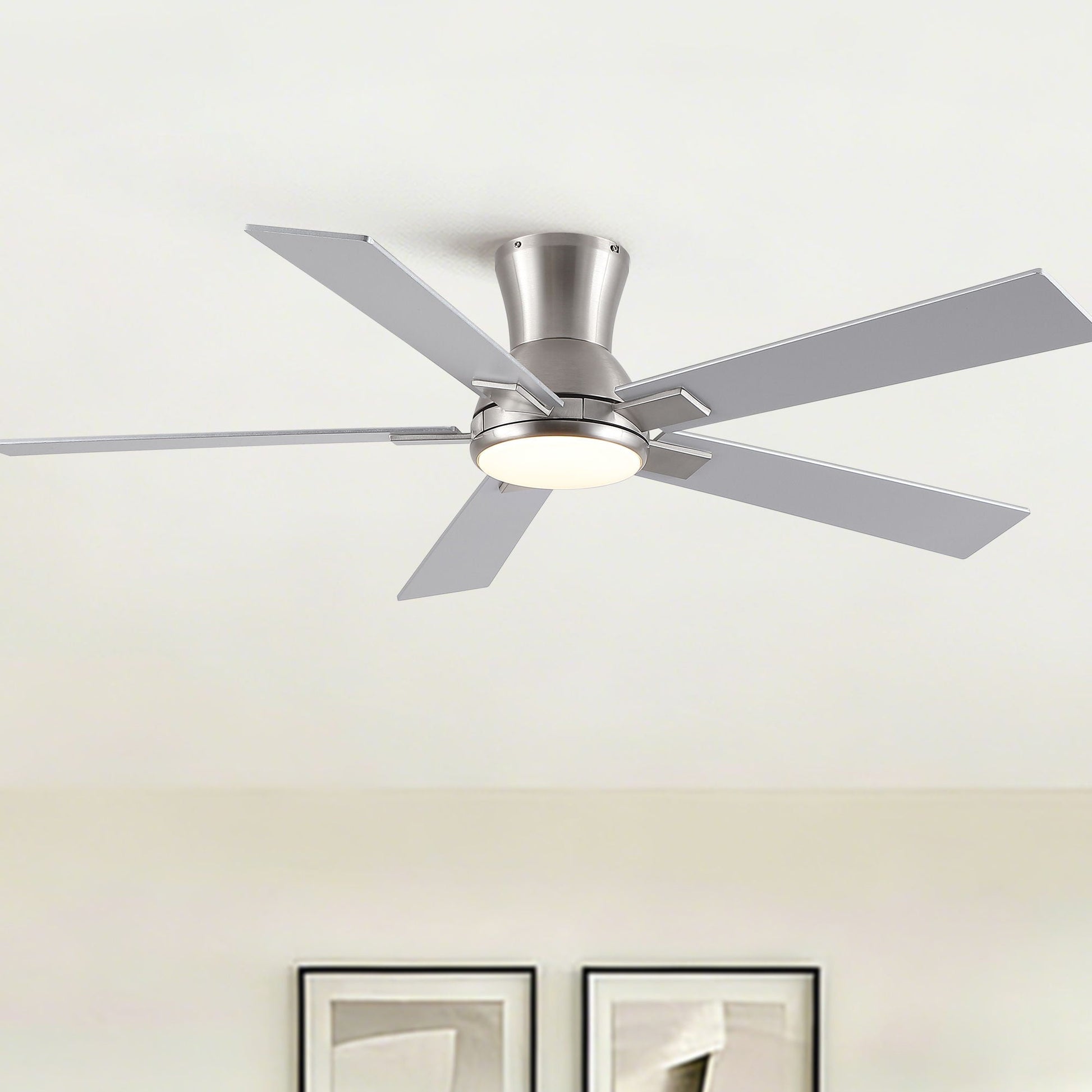 Reversible quiet-motor ceiling fan light with ABS blades, brushed nickel by HouseOfZazla on Tampa Home & Garden Store