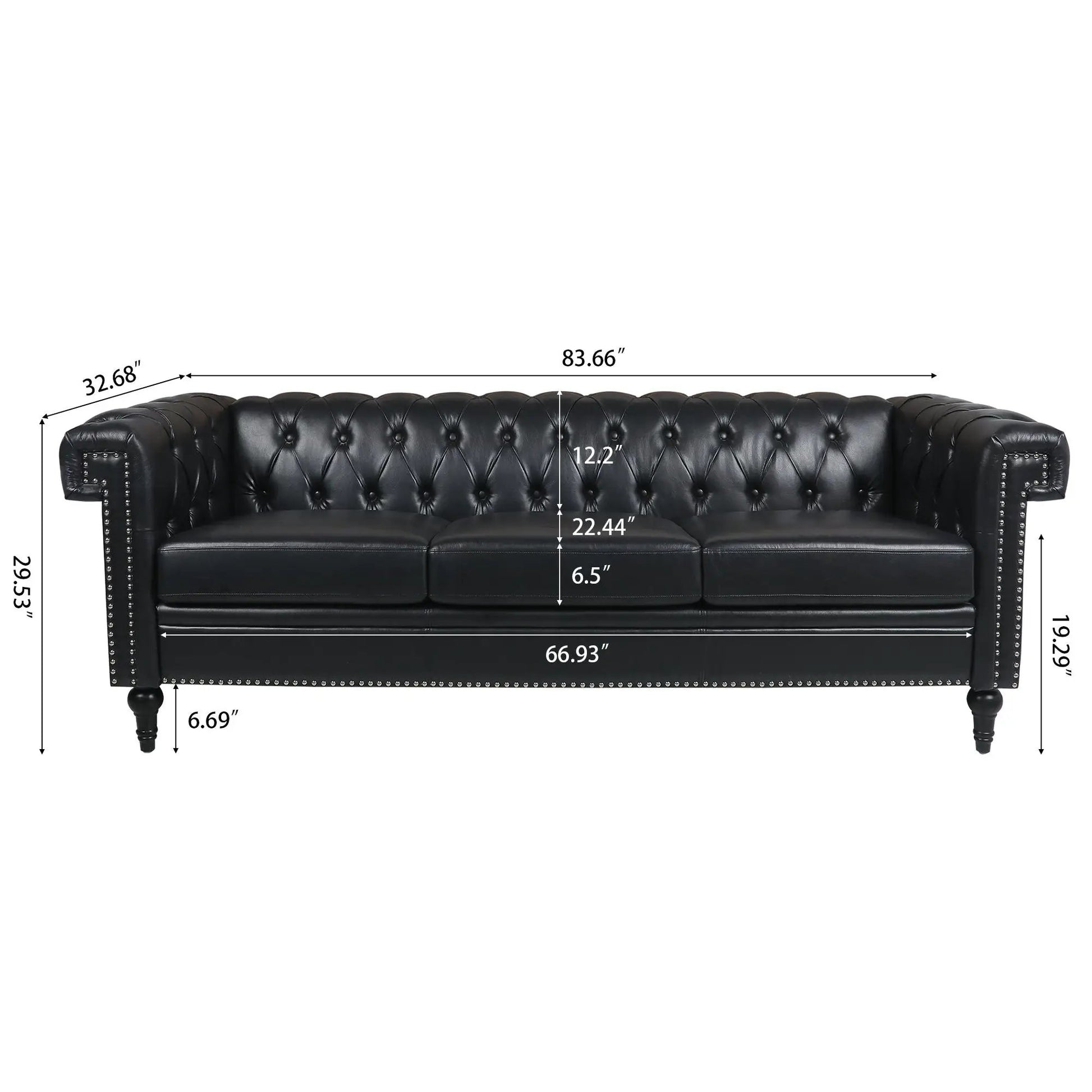 Traditional square-arm 3-seater leather sofa with removable cushions, tufted with nailhead trim on Tampa Home & Garden Store