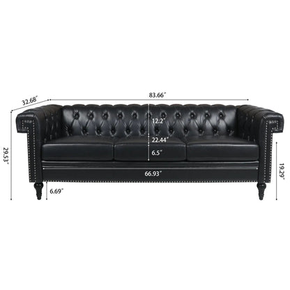Traditional square-arm 3-seater leather sofa with removable cushions, tufted with nailhead trim on Tampa Home & Garden Store