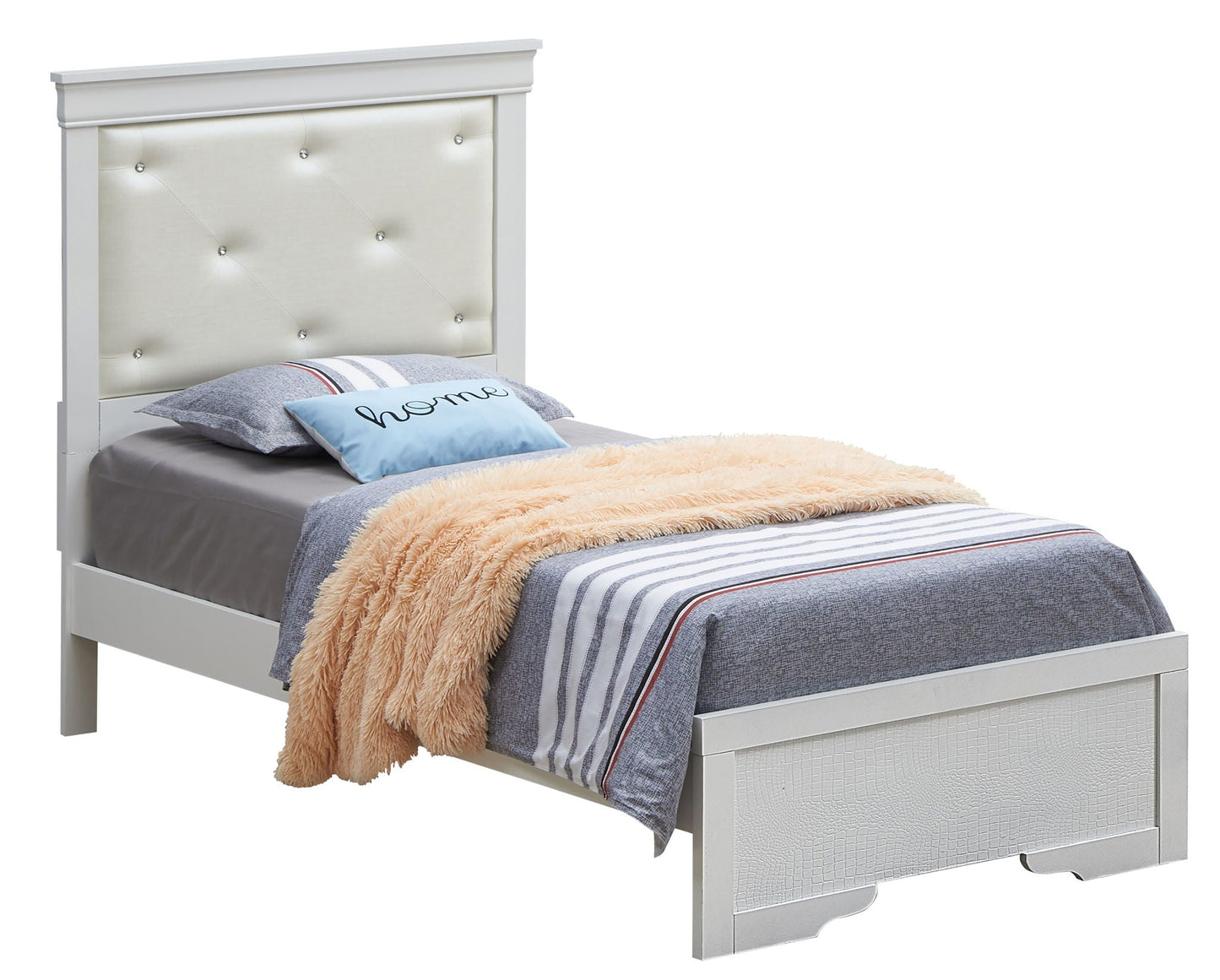 Lorana Jewel Tufted Bed Frame and Silver Finish