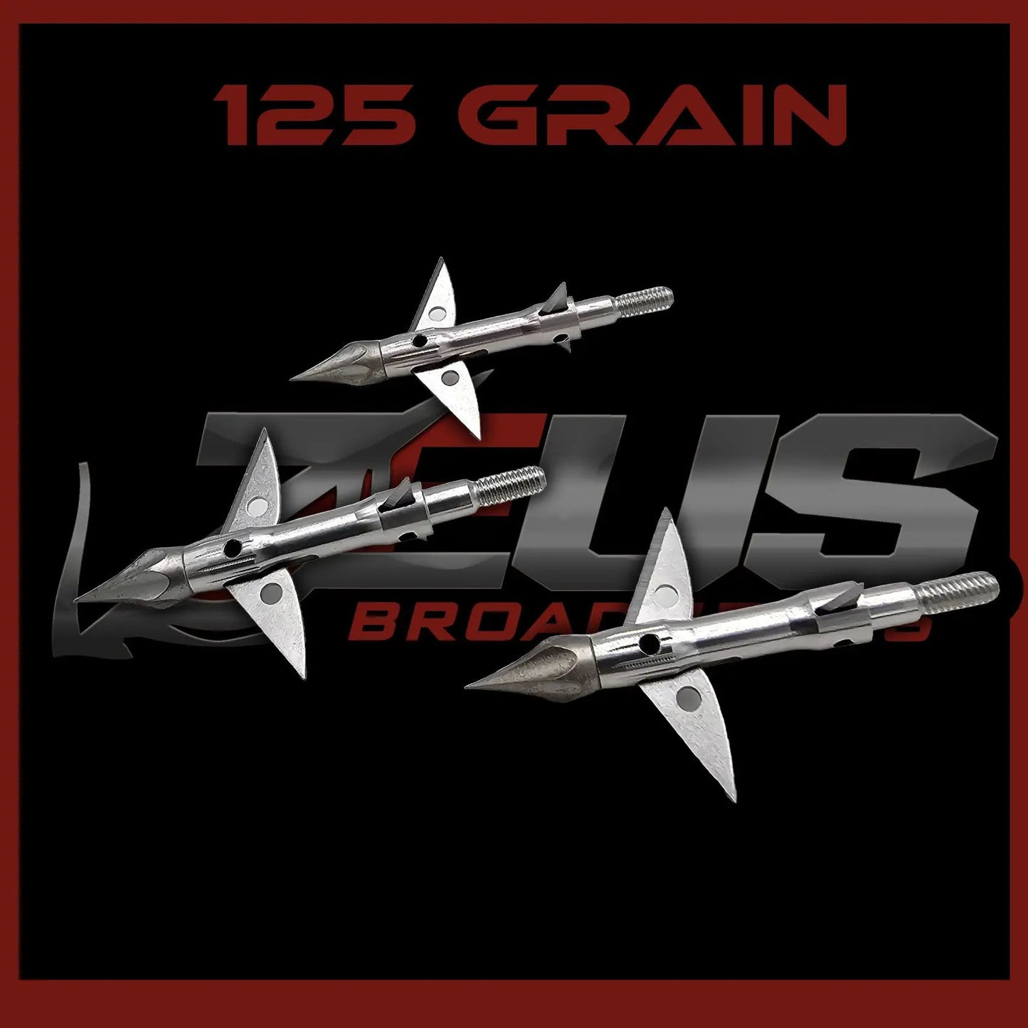 Zeus 100 Grain Crossbow Broadheads 3-Pack by Killz Products; metallic chrome blades on black background on Tampa Home & Garden Store