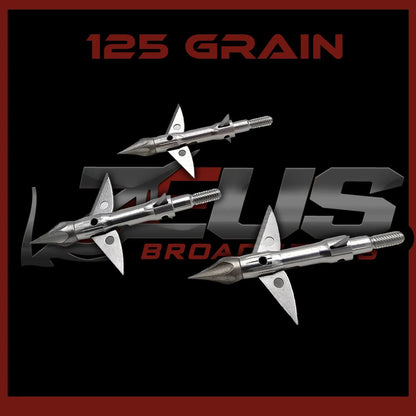 Zeus 100 Grain Crossbow Broadheads 3-Pack by Killz Products; metallic chrome blades on black background on Tampa Home & Garden Store