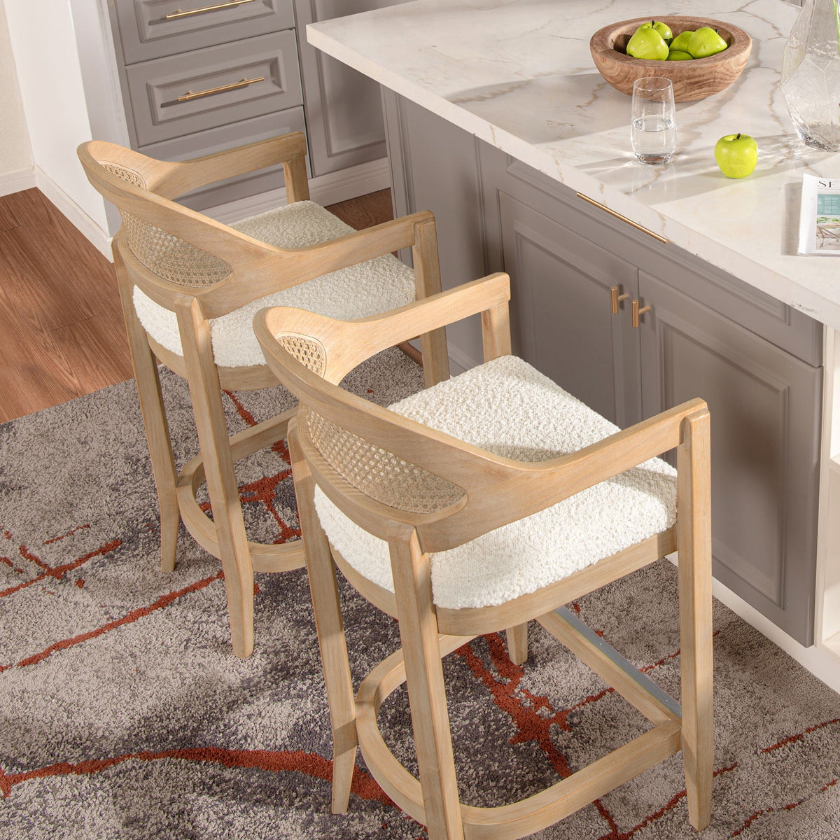 Mid-Century Modern cane-back counter stools in natural wood finish, set of 2 on Tampa Home & Garden Store