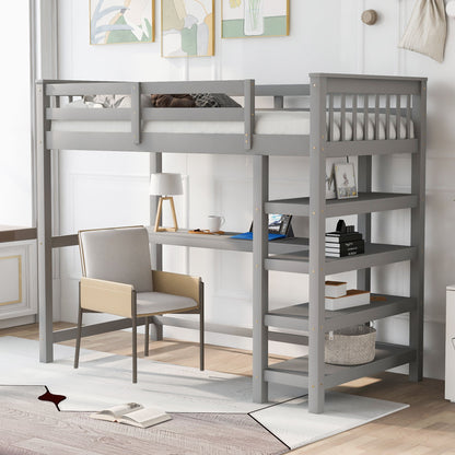 Loft bed with storage shelves and under-bed desk in gray finish by HouseOfZazla on Tampa Home & Garden Store