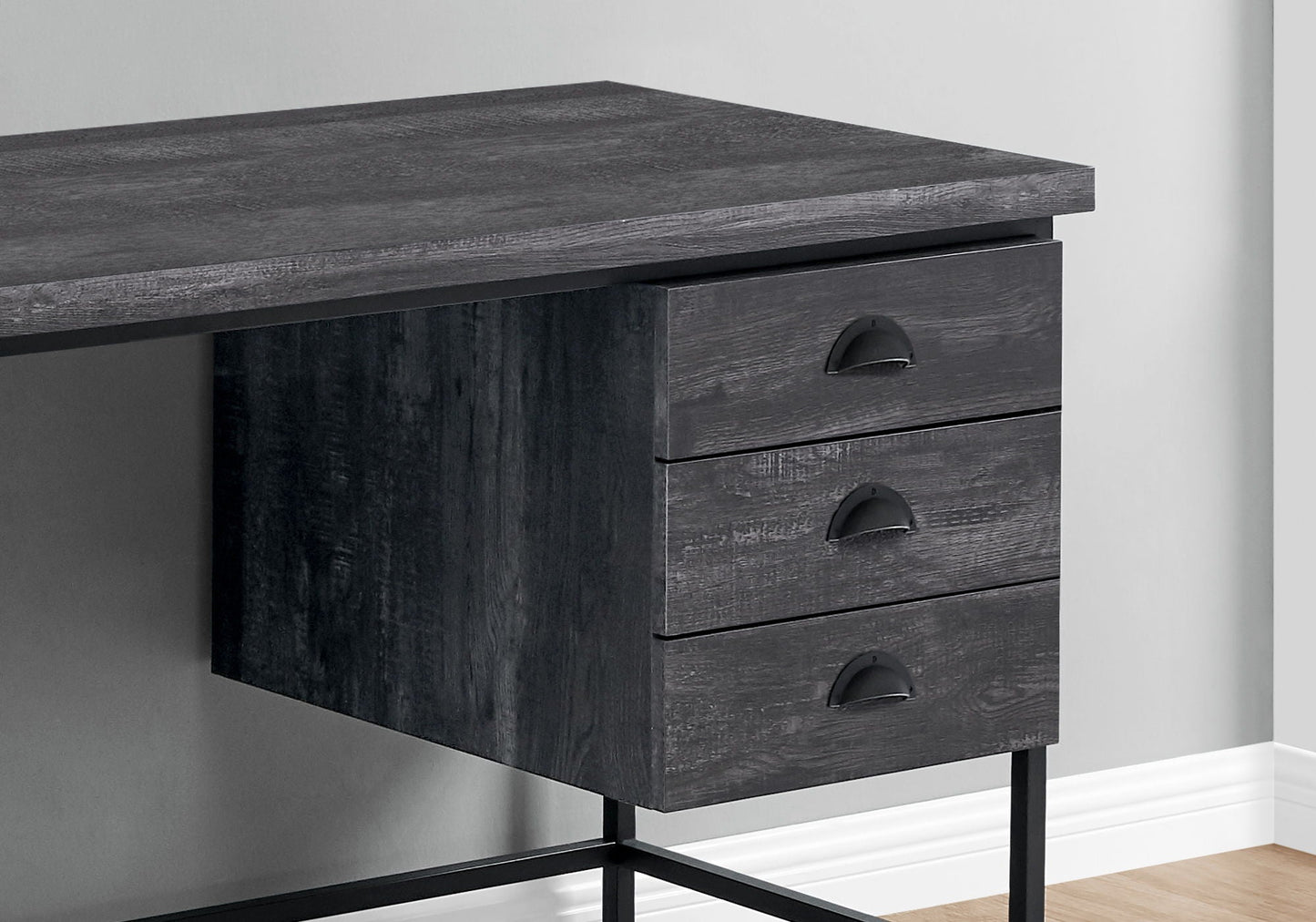 HouseOfZazla computer desk with 3 storage drawers in dark wood finish and metal legs on Tampa Home & Garden Store