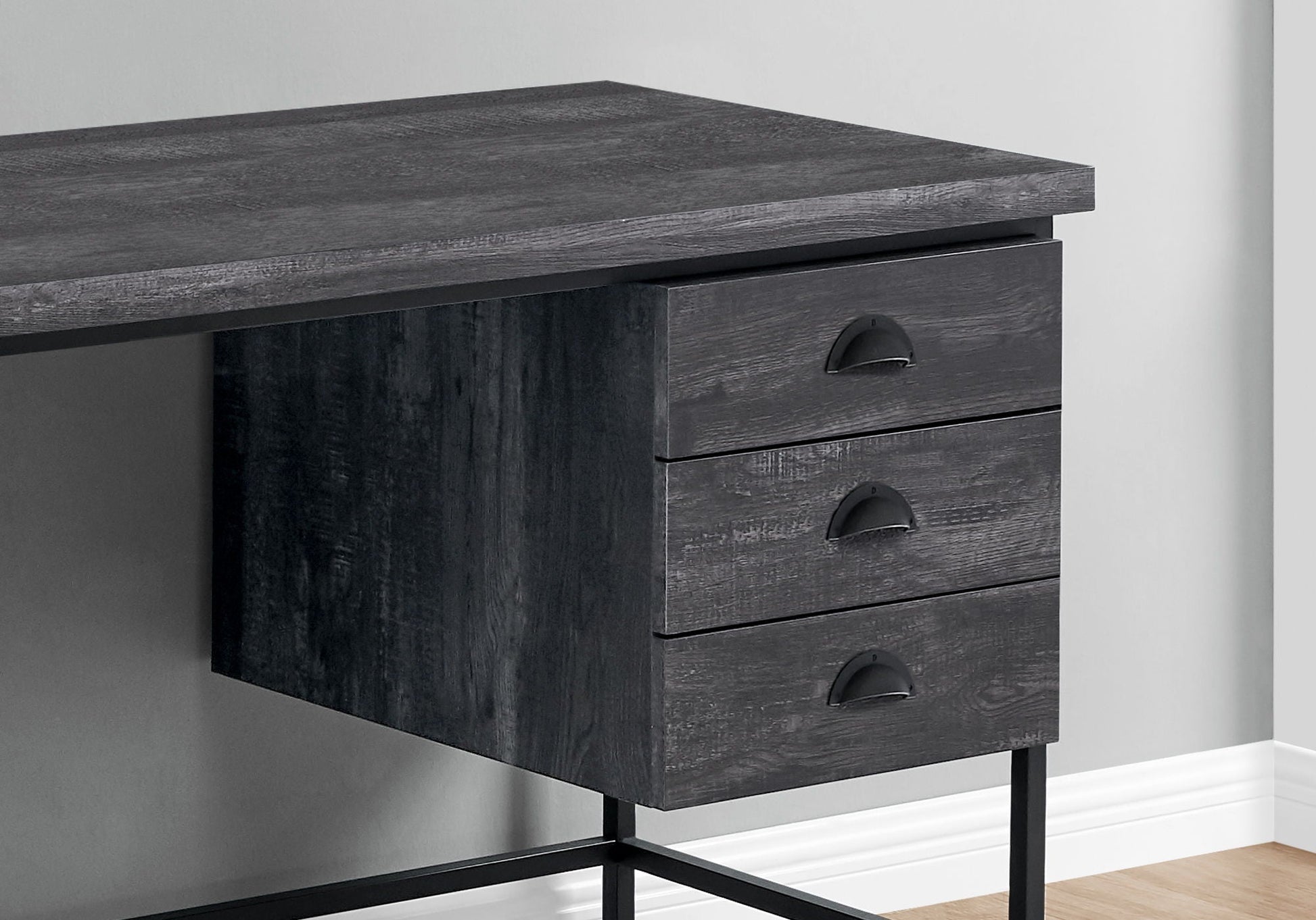 HouseOfZazla computer desk with 3 storage drawers in dark wood finish and metal legs on Tampa Home & Garden Store