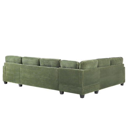Green ribbed upholstered U-shaped sectional with movable ottoman by HouseOfZazla on Tampa Home & Garden Store