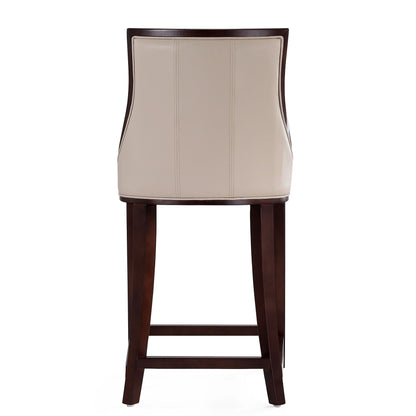 White Bar Height Stool; beige upholstered seat, dark wood frame, traditional HouseOfZazla on Tampa Home & Garden Store