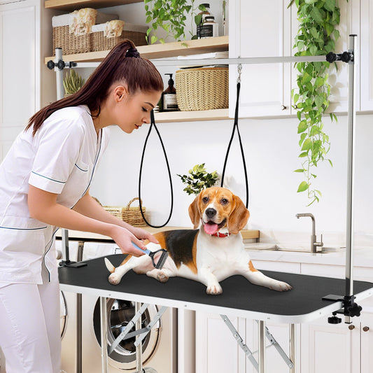 Foldable Dog Grooming Table with Height Adjustable Arms-Black - Tampa Home & Garden Store