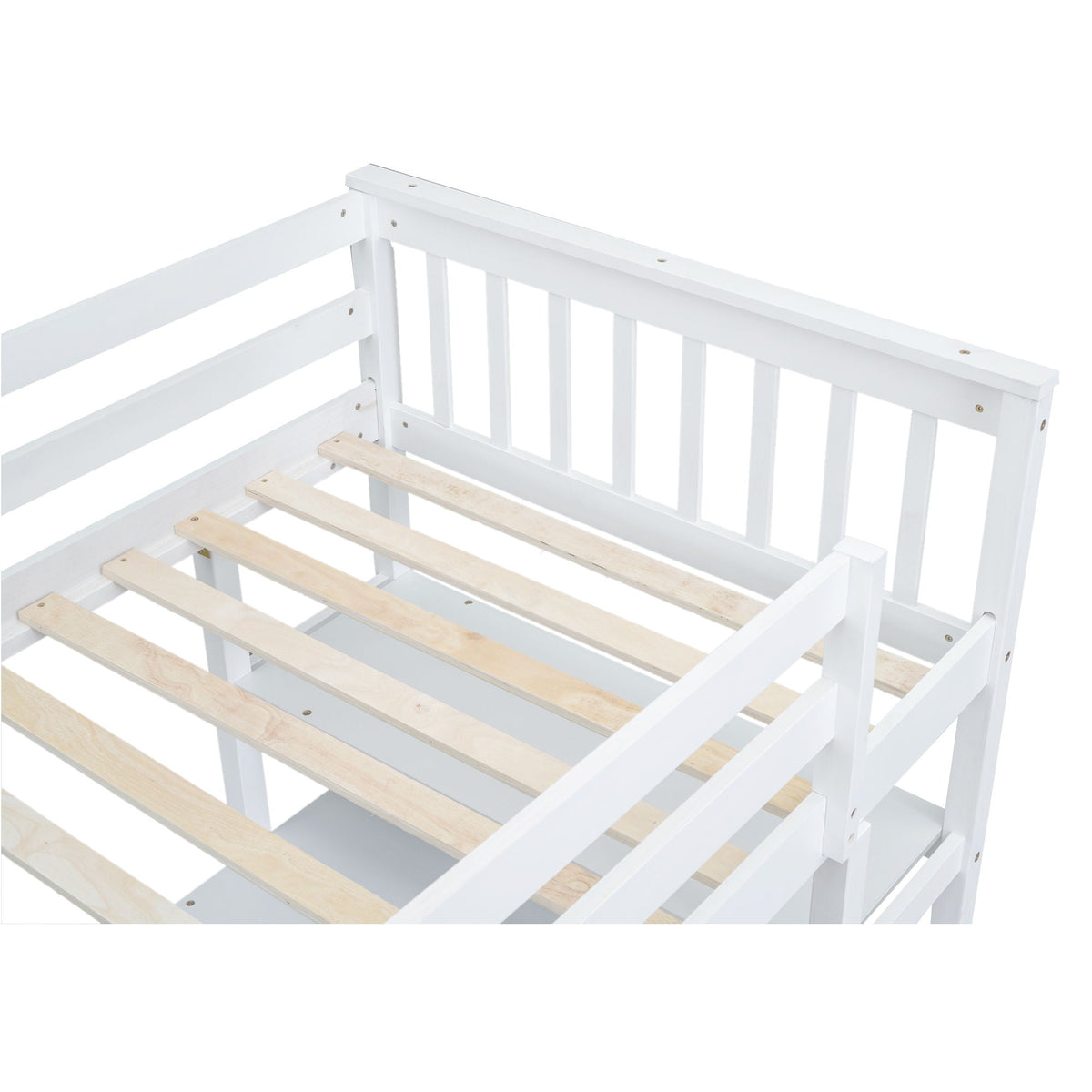 Loft Bed white frame by HouseOfZazla with storage shelves and under-bed desk, white finish on Tampa Home & Garden Store