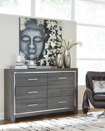 Lodonna 7 Piece Bedroom Set by Unique Piece Furniture with dark gray wood dresser and chrome hardware on Tampa Home & Garden Store