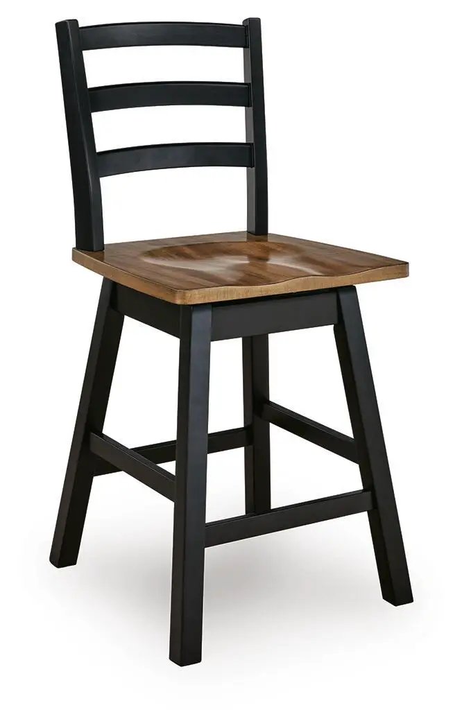 Wildenauer swivel stool set of 2 with black frame and natural wood seat, ladder-back design on Tampa Home & Garden Store