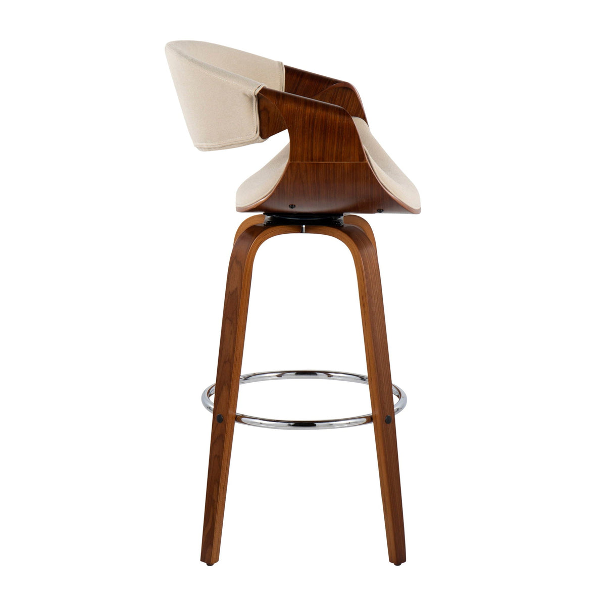 Mid-Century Modern Swivel Barstool with walnut frame and beige fabric upholstery HouseOfZazla on Tampa Home & Garden Store
