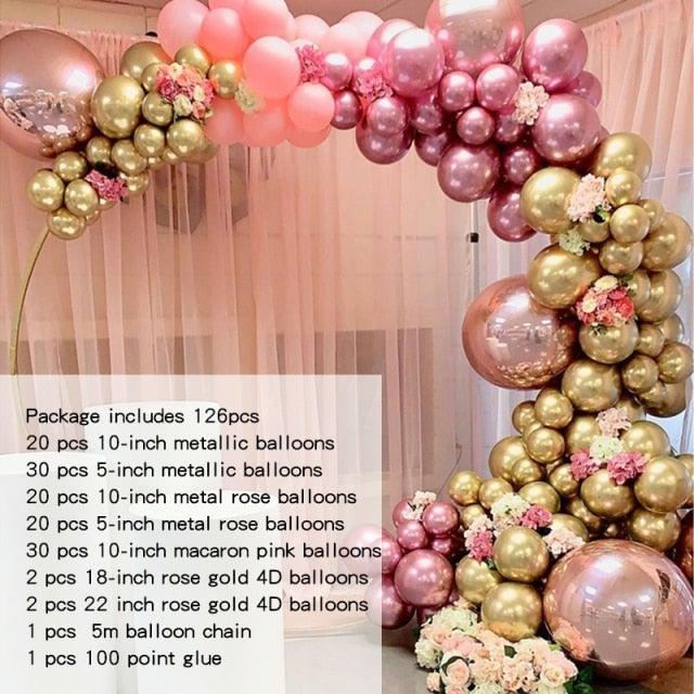 Stevvex 126pc balloon arch kit with gold, rose gold and pastel pink metallic balloons on Tampa Home & Garden Store