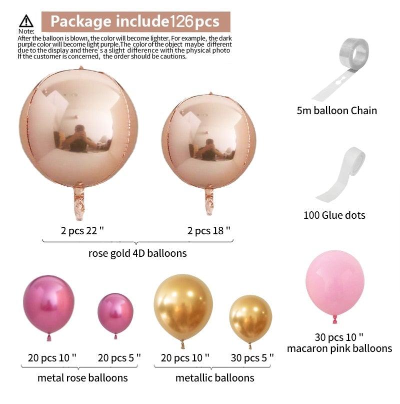 Stevvex 126pc rose gold pastel balloon set with 2x22in and 2x18in rose gold 4D balloons on Tampa Home & Garden Store