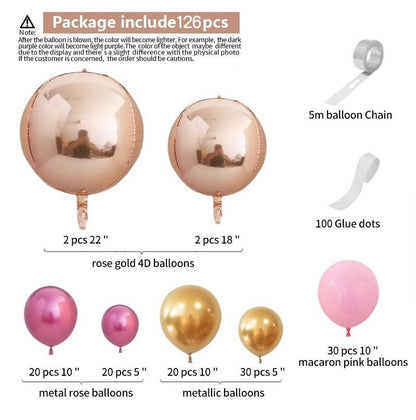 Stevvex 126pc rose gold pastel balloon set with 2x22in and 2x18in rose gold 4D balloons on Tampa Home & Garden Store