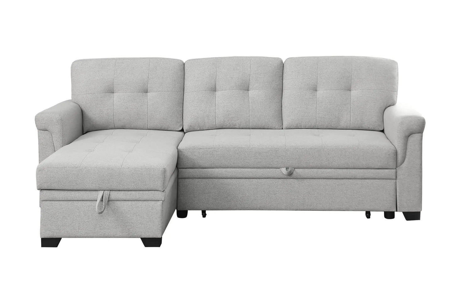 Destiny reversible sleeper sectional sofa with storage chaise in light gray fabric on Tampa Home & Garden Store