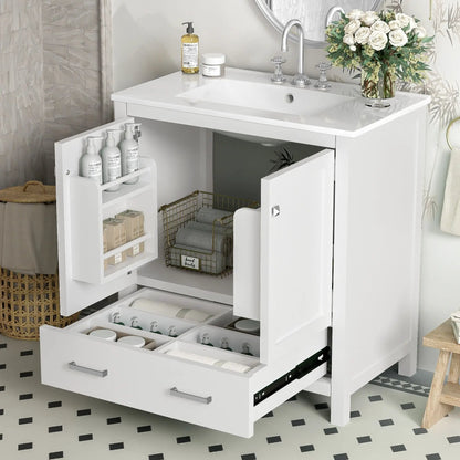 White bathroom vanity with sink, two-door cabinet, soft-close storage, solid wood frame on Tampa Home & Garden Store