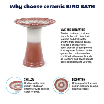 Handmade glazed ceramic bird bath with red-brown bowl on white pedestal garden saucer on Tampa Home & Garden Store