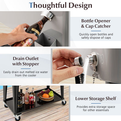 GemGear Portable Patio Cooler with bottom storage shelf and bottle opener, gray steel cart on Tampa Home & Garden Store